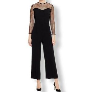 Sandro Paris Gesette wide leg jumpsuit sheer lace panel upper sleeves one piece